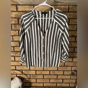 Grey and white‎ striped OLM blouse